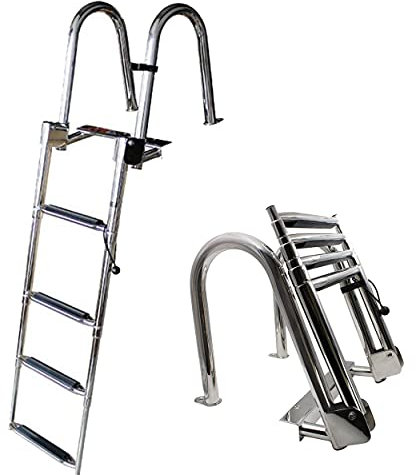 FENGSSLL Edelstahl-Bootsleiter Schwimmbad-Teleskopleiter 4 Stufen Faltbar, Ponton-Bootsleiter mit Griffen & breitem Pedal Für Marine Yacht Swimming Pool Dock