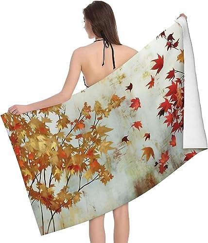 Buohwiwe Mikrofaser Strandtuch Ahornblatt Handtuch Groß 70x150 cm Herbstblätter Strandtuch 3D Badetuch Strandhandtuch Schnell Trocknendes Weiches Strandlaken, Saunatuch, Reisehandtuch
