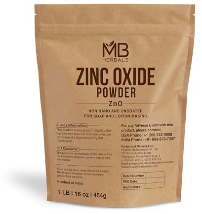 MB Herbals Zinc Oxide Powder 1 lb / 16 oz (454 Gram) | Uncoated & Non-Nano | Pharmaceutical Grade | For DIY Sunscreen Lotion & Diaper Rash CreamQ