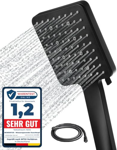 Newentor Duschkopf [TESTSIEGER],Duschbrause mit Schlauch Schwarz, Duschschlauch mit Duschkopf, Handbrause Duschkopf Regendusche mit 6 Strahlarten
