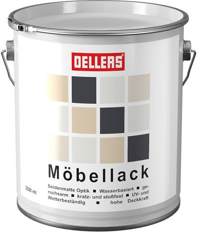 OELLERS Möbellack, RAL 9001 Cremeweiß, 2,5 Liter, wasserbasierte seidenmatte Holzfarbe für innen & außen, kein Schleifen, Holzlack, Bunt Lack auch für Metall, Holz & Kunststoffe