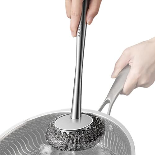 WEITING Estropajo con Mango Largo - Estropajo Flexible de Acero Inoxidable con Orificio para Colgar | Cepillos para Fregar Platos para ollas de Hierro, sartenes antiadherentes, Cuencos y fregaderos