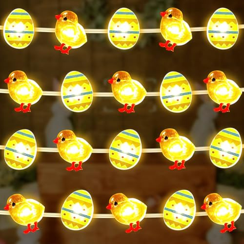 Ljusslinga påsk, påskdekoration, LED-ljuskedja 2 m, påskdekoration ljusslinga, varmvit påskkycklingar ljuskedja, LED-ljuskedja för vår, påsk, inomhus, utomhus, hem, fest, bord, träddekoration