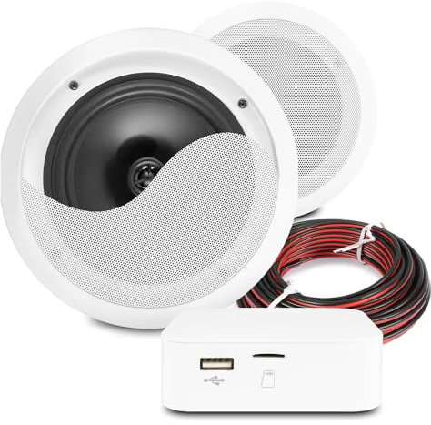 Power Dynamics Bluetooth Bathroom Ceiling Speaker Kit - Two Moisture-Proof 8 CSSG8 Speakers, Compact Stereo Amplifier & Wireless Audio Streaming System for Kitchen & Bathroom Installation
