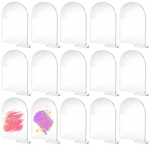 Niaciswe Gewölbt Sitzkarten 15 Stück Bogen-Acrylschild Bogen Acryl Tischnummer Halter Klare Acryl Platzkarten Transparentes Bogen-Acrylschild mit Ständer Transparente Acrylschilder mit Ständer