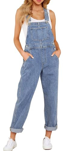 Luvamia Overalls for Women - Loose Fit Classic Bib Casual Denim Overall Jumpsuit - Tapered Leg Baggy Blue Jean Jumpsuit - Size X-Large/16/18
