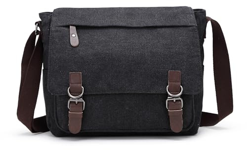 Sechunk Sac à bandoulière en toile et cuir pour ordinateur portable 15 pouces