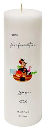 MilaBoo® personalisierte Konfirmationskerze I 25 x 8 cm Premium Kerze beidseitig bedruckt in Farbe I Made In Germany (Arche)