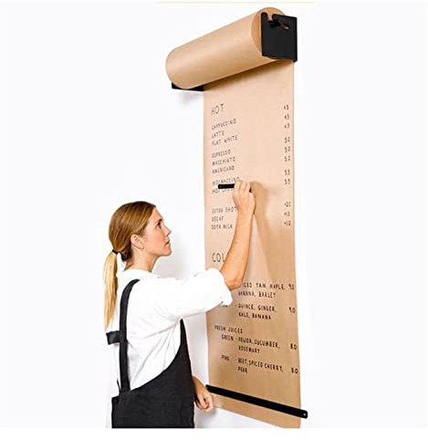 Cafe Menus Papierrollenspender und -Schneider, 37 67 97 cm breit, Wandmontage-Listen-Kraftpapierhalter für Einkaufsliste/Terminerinnerungen (Farbe: Schwarz, Größe: 67 cm/26,3 Zoll breit)
