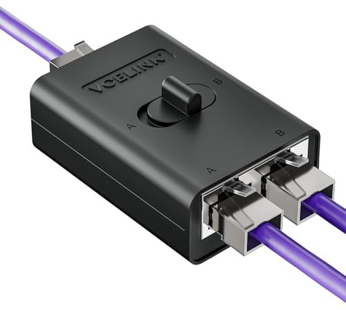 VCELINK Switch Ethernet 2 Porte, 1000Mbps Sdoppiatore Ethernet, Senza Corrente Switch Cavo di Rete CAT8/ CAT7/ Cat6A/ Cat6/ Cat5e/ Cat5, Splitter per Computer, HUB, TV etc.