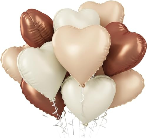 Herzluftballons Braune Aprikosen, 10 Stück Kaffee Creme Beige Herzluftballons Helium, Luftballon Hochzeit 18 Zoll Herz Folienballon Nude Neutraler für Geburtstag, Valentinstag, Babyparty Partydeko
