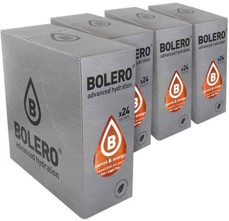 SET 96 BOLERO DA 9 GRAMMI CARROT & ORANGE Preparato istantaneo per Bevande con Stevia e Vitamina C e Senza Zucchero