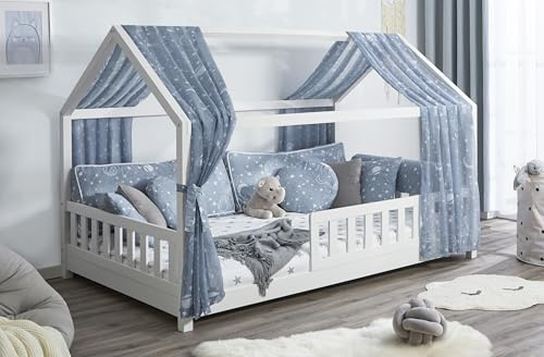 TiCAA Betthimmel Hausbett Tüll (2er Set) – Kinderbett Vorhang aus Polyester, Stoffhimmel, Hausbett Deko für Mädchen & Jungen