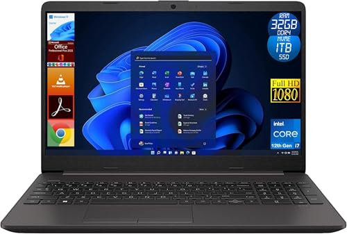 HP Notebook 250 G9, Display Laptop 15.6 Full HD, Intel Core i7 12Th, 32GB Ram DDR4, 1TB (1000GB) NVMe SSD, Windows 11 Home, Office 2021 Pro Plus, Portatile Pronto all'Uso