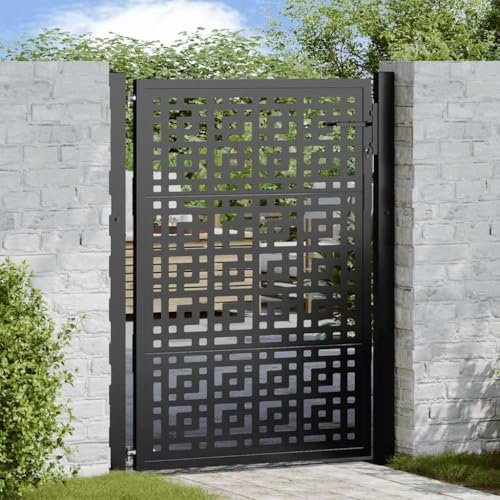 Gecheer Gartentor Gartentür Zauntor Hoftor Schwarz 105x130 cm Stahl Kreuz-Design