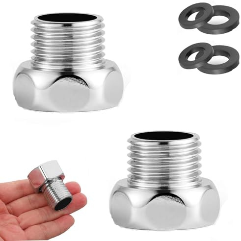 2 PCS Shower Hose Reducer Adapter 3/4 to 1/2 Inch, Chrome-Plated Brass Shower Connector Fittings with 4 Gaskets, Leak-Proof Universal Adapters for Showerheads & Hoses