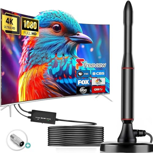 Antenna TV da interni a lungo raggio da 650 miglia, ultra HD 4K, antenna digitale HDTV 1080p per Smart TV e tutti i televisori, ricezione del segnale migliorata per canali locali