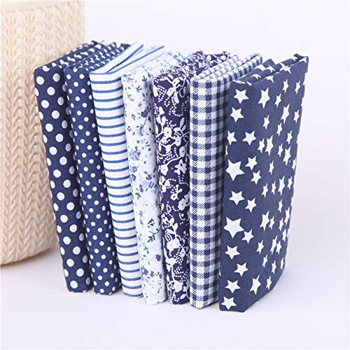 7 Stück Baumwollstoff Patchwork Stoffe 50 x 50cm Quadrate Baumwolle tuch DIY Handgefertigte DIY Stoffpaket zum Nähen mit vielfältiges Muster für Kleidung,Bettwäsche,Vorhänge,Tischdecken -Dunkelblau‌