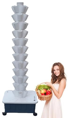 Vertical Hydroponic Tower,Soilless Hydroponic Planting Columns Tower,Vertical Tower Planters,Hydroponics Growing Tower,for Indoor/Outdoor,White-12-layer