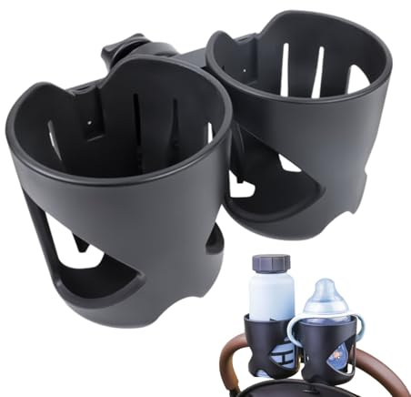 Portavasos doble – Soporte para tazas para cochecito, soporte de bebidas 2 en 1, organizador de cochecito, soporte doble diseñado para bicicleta, andador, silla de ruedas, coche, soporte de taza de