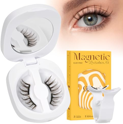 QUEWEL magnetische Wimpern, 1 Paar weiche Magnet Wimpern, wiederverwendbare Magnetwimpern mit Applikator, kein Kleber erforderlich magnetische Wimpern natürlich, leicht bequem zum Schminken (G-RC-C)
