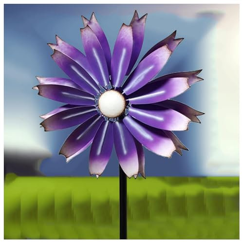 Hazomeu Magische WindmüHle 149cm Windrad Balkon DoppelflüGel-WindmüHle Windspiele FüR Den Garten FüR Den AußEnbereich,Terrasse, Rasen,Purple