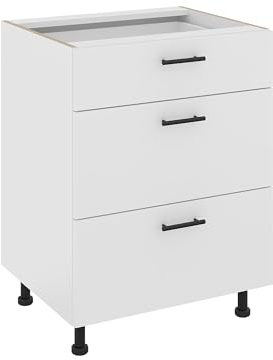 haaus Unterschrank Karo, 3 Schubladen, Weiß, 60 x 50 x 80 cm