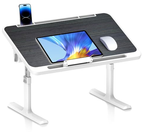 Laptoptisch höhenverstellbar & klappbar, Betttisch mit 5-facher Höhen und Winkelverstellung, 60x40cm Lapdesk & Notebook Tisch, Frühstückstablett für Sofa/Bett/Boden, Schwarz