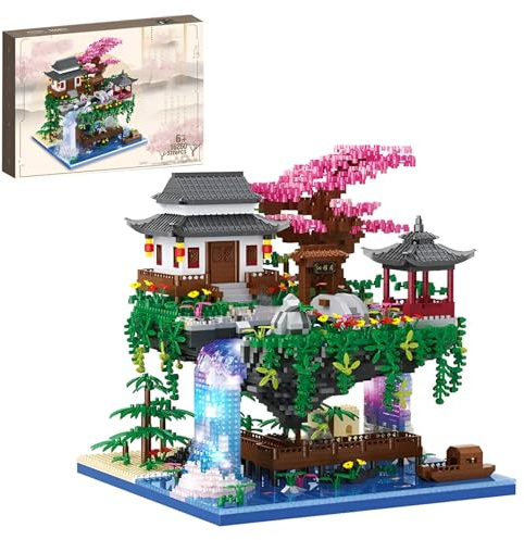 Peach Blossom Pond Micro Building Blocks Set, 3320PCS Architecture Cherry Bonsai Gifts Toys, Japanese Flowers Tree House Mini Bricks Kit, Ideas Gifts for Adults and Kids Office Home Decor