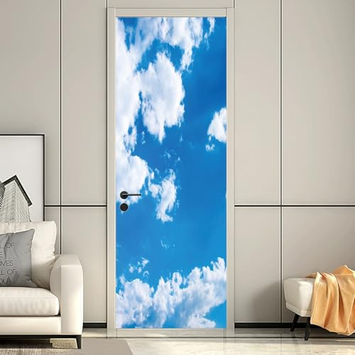Türaufkleber Blauer Himmel und weiße Wolken Türtapete Selbstklebend Türposter 77x200 cm Vinyl Türfolie Küche Aufkleber Wandtapete für Tür Wohnzimmer Schlafzimmer Bad Dekor