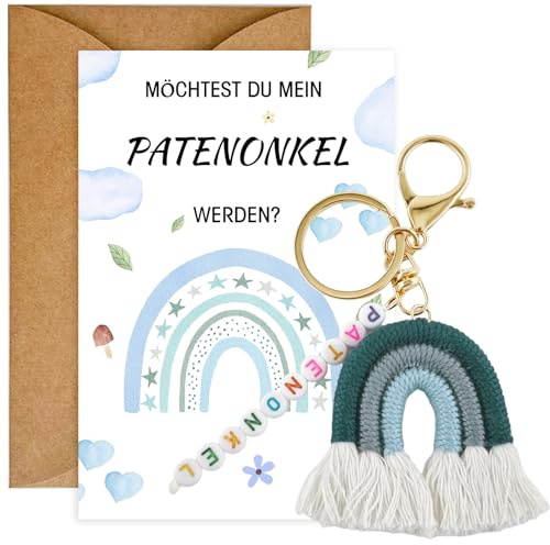 Patenonkel Fragen Geschenk,Beste Geschenk Schlüsselanhänger für Taufpate | Patenonkel Geschenk,Möchtest Du Mein Patenonkel Werden? mit Tolle Karte Briefumschlag,Taufgeschenke für Baby Geburt Babyparty