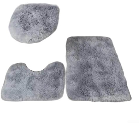 Juego de alfombras de baño de microfibra de 3 piezas con alfombrilla de baño de felpa, alfombrilla en forma de U y funda de asiento de inodoro con parte inferior antideslizante (gris)