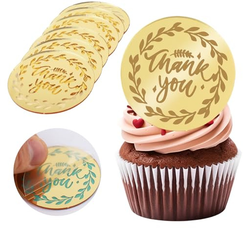 20Pcs Gold Thank You Cupcake Topper Acrylic Mirror Birthday Cake Toppers Thanksgiving Cake Toppers for Decorations Gold Topper for Wedding Thanksgiving Party Decorations