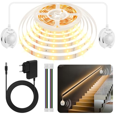 Taormey 6m Warmweiß LED Streifen Dual PIR Doppelsteuerung Bettbeleuchtung | Bewegungsgesteuerte Leuchte, automatisches Licht, Nachtlicht für Schlafzimmer, Nachttisch, Treppe, Schrank, Flur, Wohnbereich