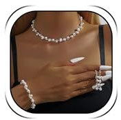 RadiVibe Set di gioielli in argento con collana e orecchini di perle luccicanti con strass e perle, regalo per damigella d'onore, Grande, Zinco, Nessuna pietra preziosa