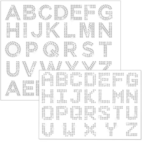Rhinestone Letters Stickers, 2 Sheets White Glitter Letter Stickers, Holographic Rhinestone Alphabet Sticker, Glitter Self Adhesive Number Crystal Alphabet Rhinestones Patches for DIY Art Craft