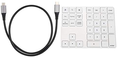 SparkFeng Tastierino numerico wireless Tastierino numerico BT, tastiera a 34 tasti con HUB USB 3.0, materiale ABS in lega di alluminio, per operativo Android, tastiera di tipo C con (Argento)