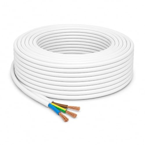 JAFSAL ONLINE 3 Core Flexible PVC, Mains Wire Cable, Electric Wiring, 3183Y Cable, Flexible Wiring, (2m, WHITE)