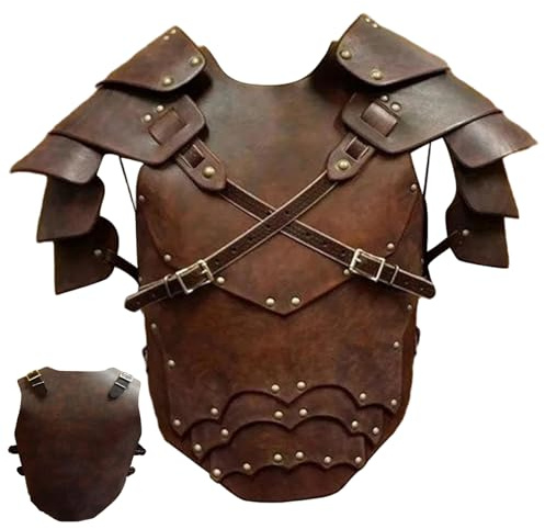 Mittelalterliche Ritterrüstung, PU-Leder, Brustpanzer für Herren, verstellbares Wikinger-Brustpanzer-Kostüm für Halloween, Cosplay-Party