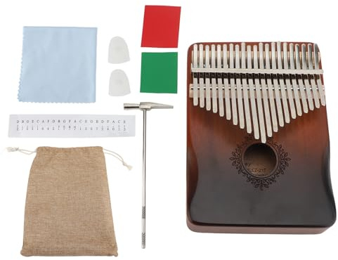 Baxnore Kalimba 21 Tasten Daumenklavier Tragbares Mahagoni-Metall Handgefertigtes Musikinstrumentenset für Erwachsene Anfänger mit Liederbuch-Tragetasche Zubehör (Typ 3 Farbverlauf)