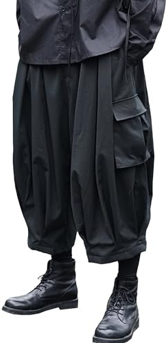 Haremsbyxor för män lediga breda ben beskurna byxor flera fickor | Bomullsblandningstyg, brett bendesign, flera lastfickor, casual streetstil, vår sommar