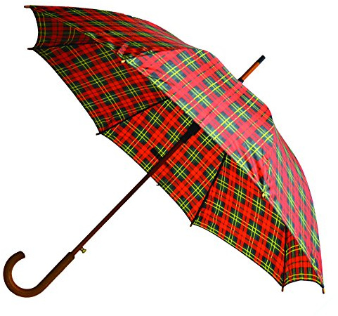 Regn?Klassisk automatisk öppning paraply med handtag i äkta trä, röd/grön skotskrutig, 117 cm
