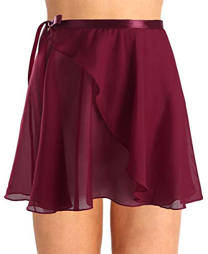 iEFiEL Damen Ballettrock Wickelrock Ballett Chiffon Röckchen Mädchen Ballett Kleidung Tanzrock Trikot Tanz Kostüm in weiß, schwarz, weinrot Weinrot One Size
