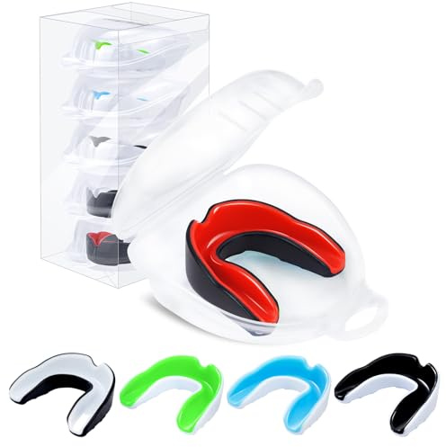 MENOLY Youth Mouth Guard - 5 Packs Football Mouth Guard, BPA Free Mouth Guard with Portable Case, Mouth Guard Sports for Boxing, Basketball, Lacrosse, MMA, Hockey, Wrestling, Soccer