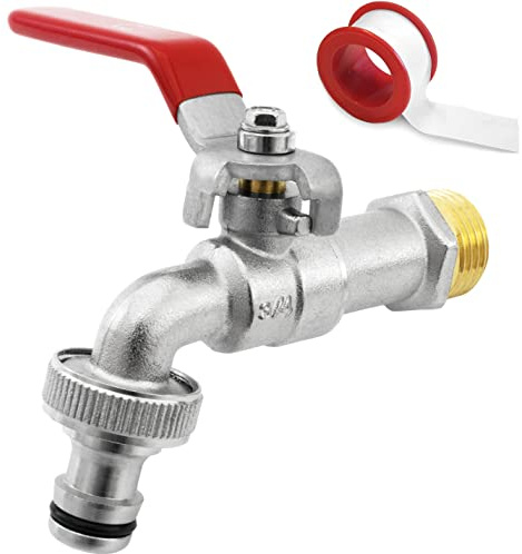 SHYNE Premium 3/4'' Inch Brass Water Tap - Rust and Frost Resistant + 1x Hose Connector + E-Book | for Garden, Washing Machine, Rain Barrel