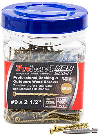 Proferred - V56091 Professional Decking & Outdoors Wood Screws, 6-Lobe Bronze SKT Coating - 1500 Hour Salt Spray, Size Options in #8, 9, and #10, Lengths 2, 2.5, 3, 3.5, and 4