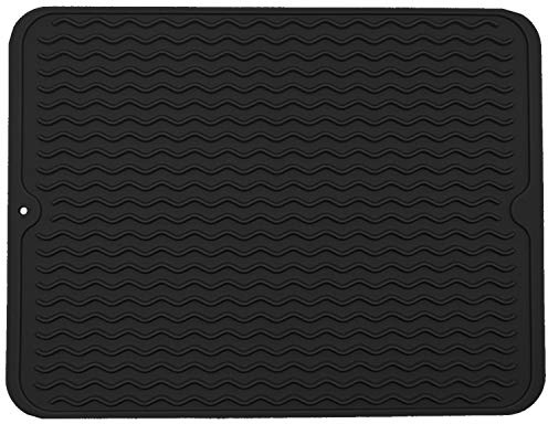 Large Dish Drying Mat, Multiple Usage Silicone Mats for Multiple Usage, Drying Mat for Kitchen Counter, 12 inches x 16 inches (Black)