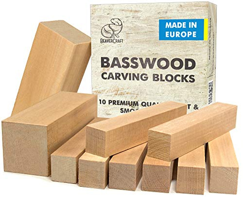 BeaverCraft BW10 Schnitzholz-Set aus Lindenholz – Linde Basswood zum Holzschnitzen - Holzblöcke zum Schnitzen - Balsa Holzblöcke