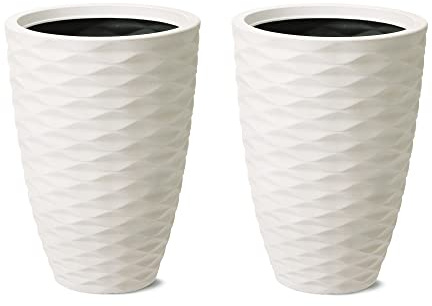 Glitzhome GH20295 - Macetas Altas de Porcelana sintética de Gran tamaño para jardinería (Paquete de 2) para Uso en Interiores y Exteriores, Color Beige Arena