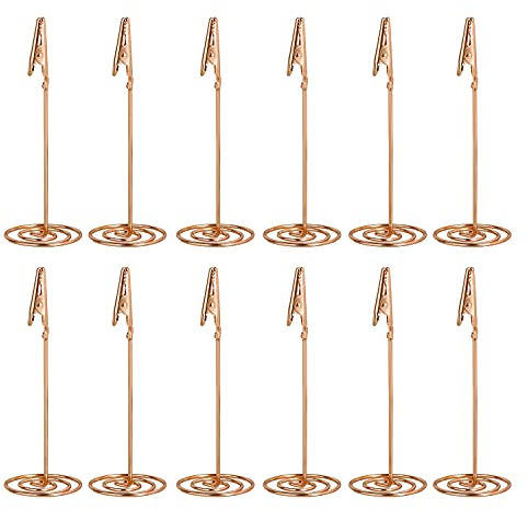 12pcs Porte-Photos Pince Sur Pied, Porte-Cartes De Table, Porte-MéMo Clips Porte-Notes Verticaux Porte-NuméRos Photo Clip De Notes Pour Mariage, FêTe, RéUnion, Bureau Clips Photo De Bureau (Or Rose)